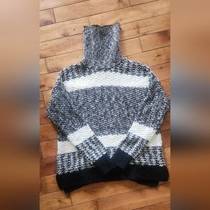 Black and White Striped Turtleneck Sweater